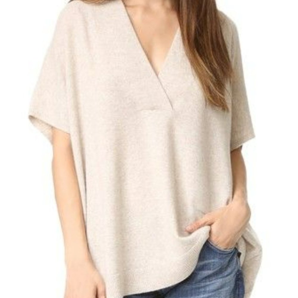 Vince Oversized Vee Sweater in Light Heather Wool Cashmere Blend Size Small